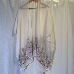 Embroidered Shawl cream with orange & green embroidery, NWOT Shyanne